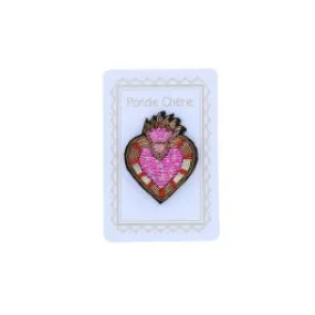 Broche brodée cœur ex-voto rose Pondie Chérie - Le petit Souk