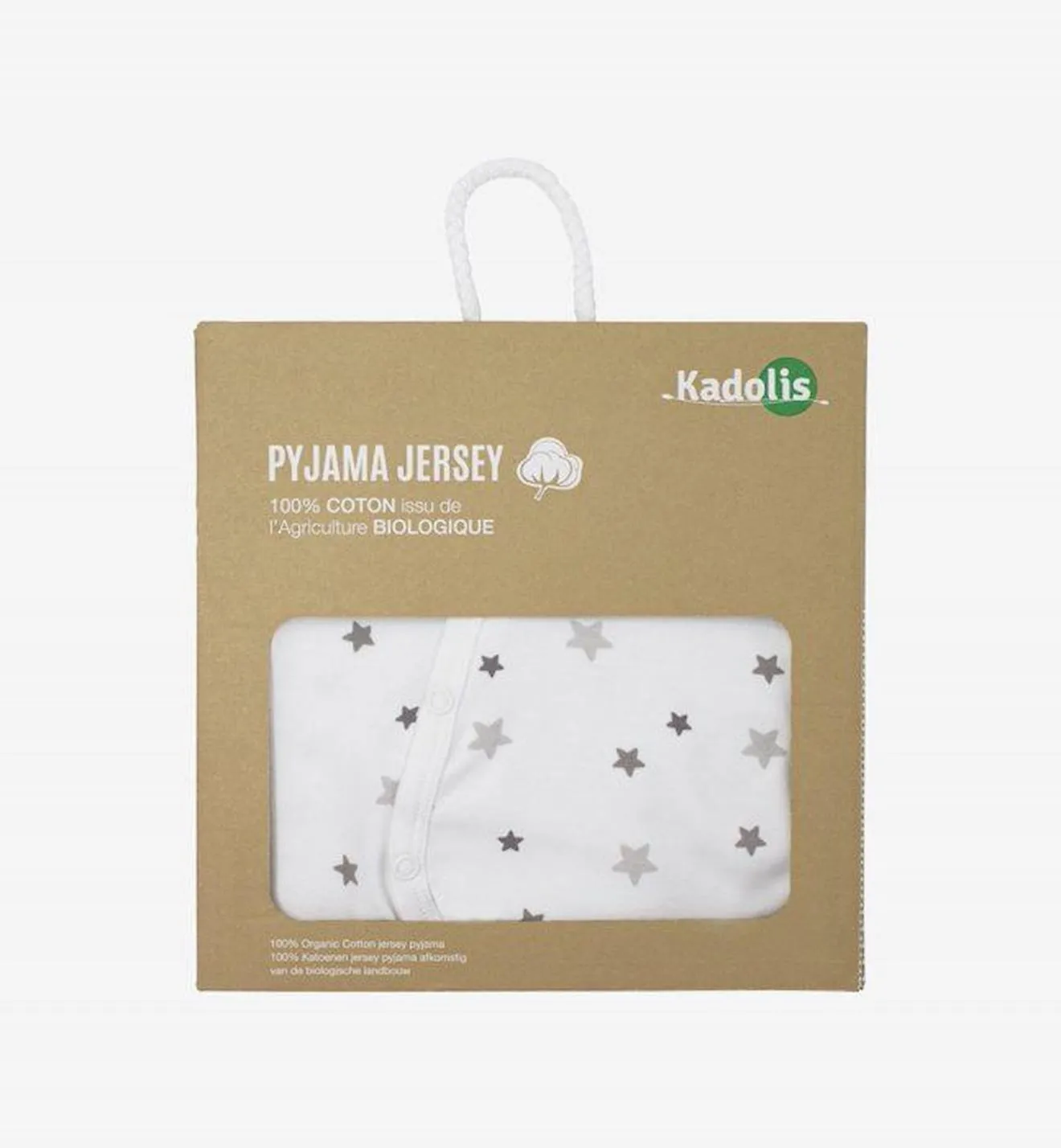 Pyjama bébé été Jersey Coton Bio motifs étoiles grises blanc - Kadolis